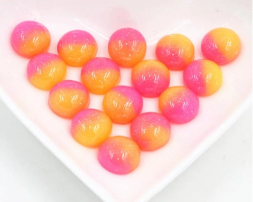 Two Tone Shocking Pink and Yellow 12mm Cabochons