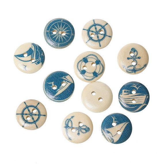 Wooden Buttons, Nautical Buttons, 15mm Buttons,