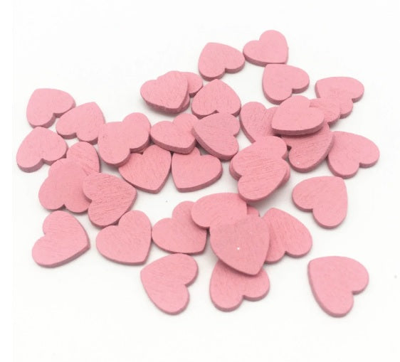 Wooden Pink Hearts 12mm