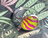 Pink and Yellow Zebra Earring Studs 12mm - Matching Ring Available